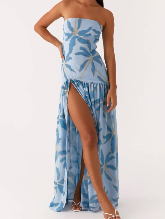 Peppermayo Dresses & Skirts - Peppermayo Eden Strapless Maxi Dress Strapless Maxi Dress in Opulent Blue w Slit
